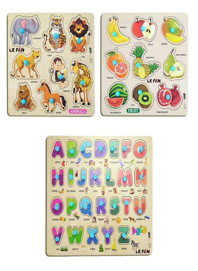 Lefan® Kids Fort Pre Nursery Educational Jigsaw Puzzles for Adults Kids Learning Toys Kit Board Game 3 pcs Set of Animals Alphabets & Fruits Educational Toy - Image 1